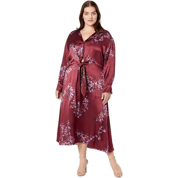 NWT Vince Forsythia Dark Cinnamon Long Sleeve Shaped Collar Tie-Front Dress 2X - Picture 1 of 8